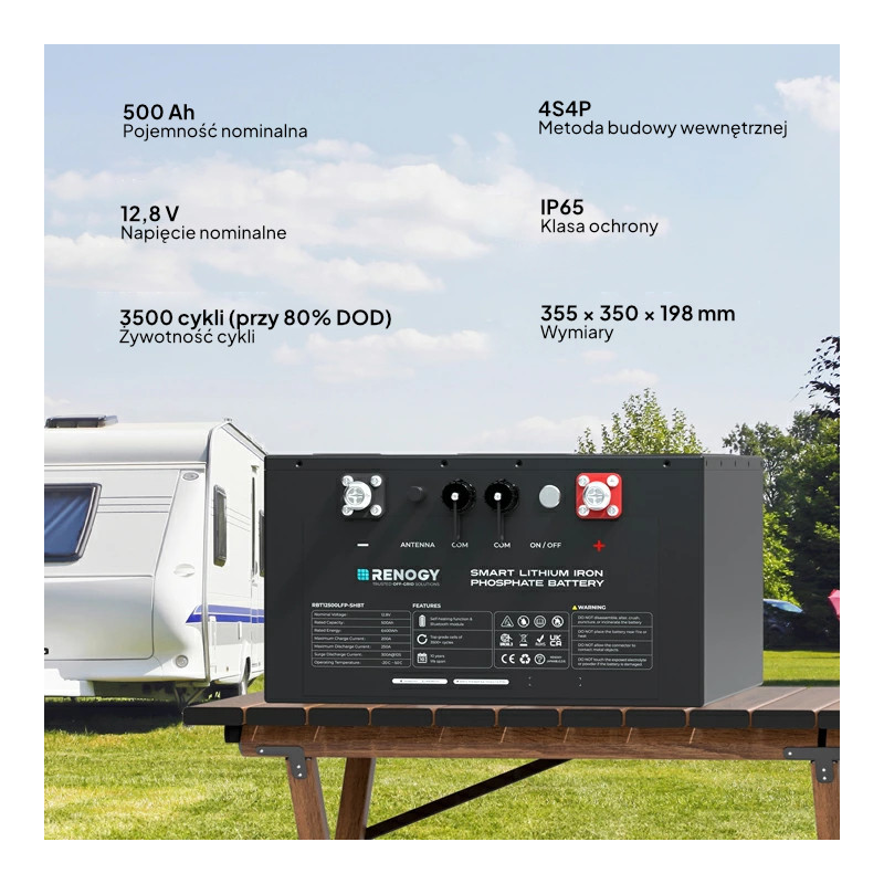 Akumulator Renogy LiFePO4 12V 500Ah Pro Smart z Bluetooth i funkcją samonagrzewania - obrazek 5