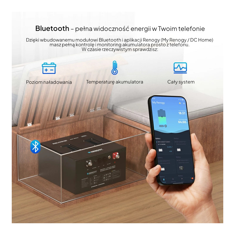 Akumulator Renogy LiFePO4 12V 500Ah Pro Smart z Bluetooth i funkcją samonagrzewania - obrazek 6
