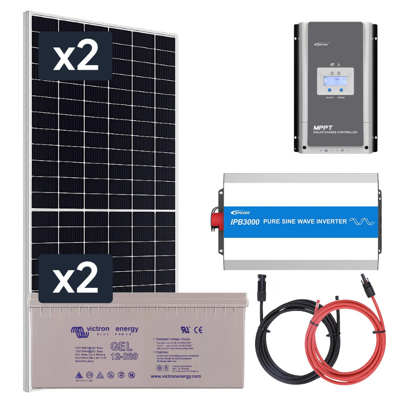 Elektrownia słoneczna 870W z akumulatorem - zasilanie 230V moc 3000W + MPPT