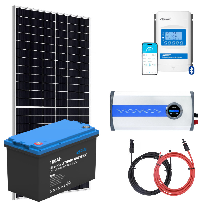 Elektrownia słoneczna 455W z akumulatorem 100Ah, przetwornicą 1000W oraz regulatorem MPPT