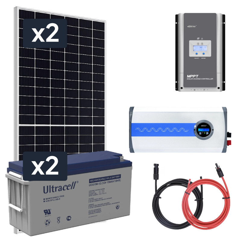 Elektrownia słoneczna 910W z akumulatorem - zasilanie 230V moc 1500W + MPPT