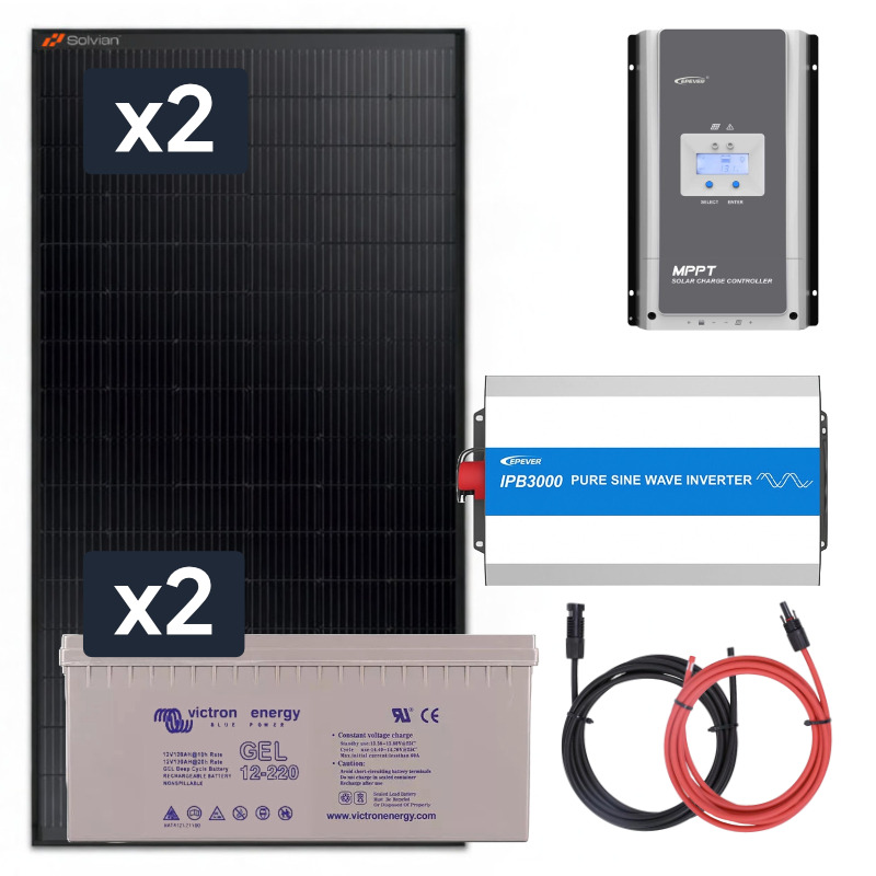 Elektrownia słoneczna 870W z akumulatorem - zasilanie 230V moc 3000W + MPPT