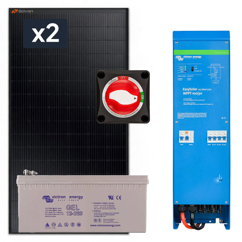 Elektrownia słoneczna 870Wp Hybrydowa z akumulatorem 220AH i przetwornicą 1300W