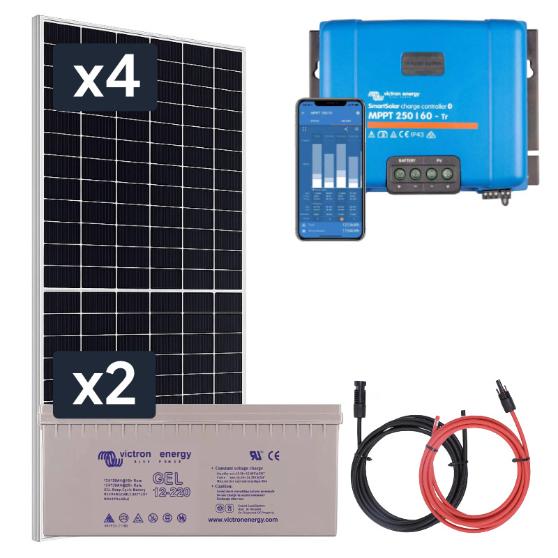 Panel słoneczny 4x455W i akumulator żelowy 2x220Ah z regulatorem MPPT 24V